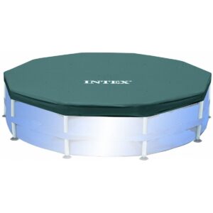 Intex 28032E 15 Foot Round Easy Set Outdoor Backyard Swimming Pool Cover Tarp with Tie-Down Ropes and Drain Holes, (Pool Sold Separately)