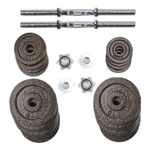 Everyday Essentials 105 Pound Adjustable Free Weight Dumbbell Set w/ Contoured Handle and Cast Iron Plates, Workout Equipment for Home Gym and Office