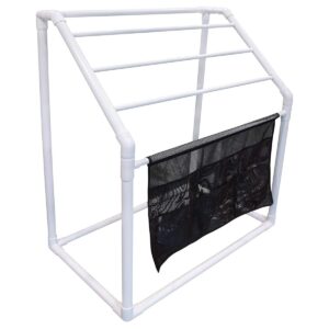 WOW Watersports Indoor or Outdoor Free Standing Collapsible Heavy Duty 5 Rail Towel Rack w/ Hanging Pocket & Storage Bag for Pool Accessories, White