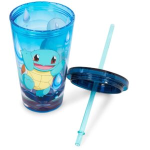 Just Funky Pokemon Squirtle 16oz Plastic Carnival Cup Tumbler with Lid and Reusable Straw