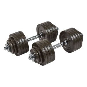 Sporzon! 105 Pound Adjustable Free Weight Dumbbell Set with Cast Iron Plates, and 1/2 Inch Floor Exercise Mat, 144 Sq Ft, Gray