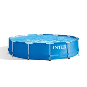 Intex 12 Foot x 30 In. Easy Set and Metal Frame Pool w/ Solar Cover Tarp, Blue