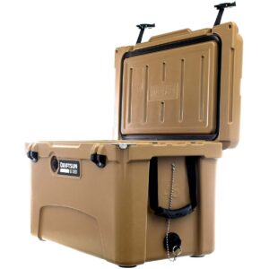 Driftsun Heavy Duty Rotomolded Thermoplastic UV Resistant Portable 45 Quart Insulated Hardside Ice Chest Beverage Cooler, Tan
