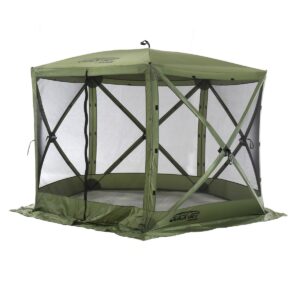 CLAM Quick-Set Venture 9 x 9 Foot Portable Pop-Up Outdoor Camping Gazebo Screen Tent 5 Sided Canopy Shelter with Ground Stakes and Carry Bag, Green