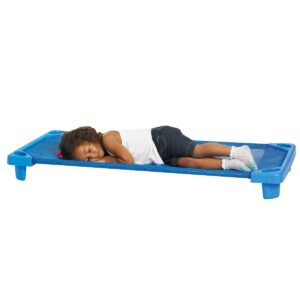 ECR4Kids Streamline Children's Naptime Cot, Stackable Daycare Sleeping Cot for Kids, Assembled, Blue, Set of 6