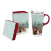 Cypress Home Ceramic Travel Cup, 17 Oz. ,W/Box And Tritan Lid, Royal Pups Holiday