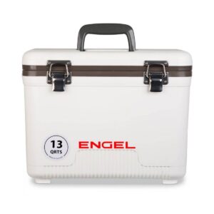 Engel 13 Quart Compact Durable Ultimate Leak Proof Outdoor Dry Box Cooler in White with Stain and Odor-Resistant Surface for 18 Cans or 12 lbs of Ice