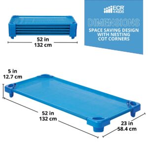 ECR4Kids Children's Naptime Cot, Stackable Daycare Sleeping Cot for Kids, Assembled, Blue (5 Pack)