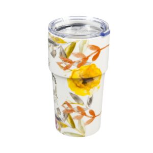 Evergreen Cypress Home Double Wall Ceramic Companion Cup with Tritan Lid, 13 OZ, Autumn Leaves