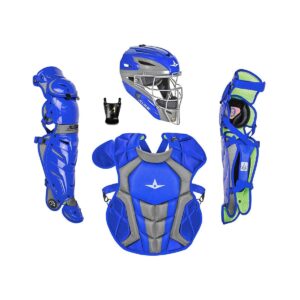 All-Star Sports S7 Axis Ages 9 to 12 Protective Baseball Catchers Gear Set with Mask Helmet, Chest Protector, and Leg Guards, Royal