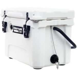 Driftsun Heavy Duty Rotomolded Thermoplastic UV Resistant Portable 20 Quart Insulated Hardside Ice Chest Beverage Cooler, White