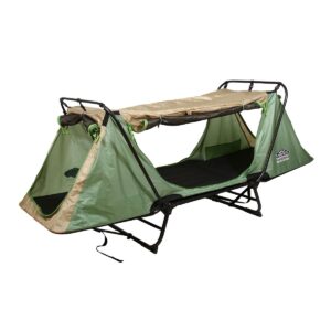 Kamp-Rite Original Portable Durable Cot, Converts into Cot, Chair, or Tent w/ Easy Setup, Waterproof Rainfly & Carry Bag Included, Green/Tan