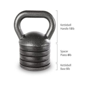 Apex Adjustable Cast Iron Kettlebell Full Body Strength Training Fitness Weight with 15 Pound Handle, 4 Removable Spacer Disks, and 5 Pound Bottom