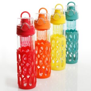 Gibson Home Rainbow Cool 4 Pack 20 Ounce Single Wall Glass Hydration Bottle Set