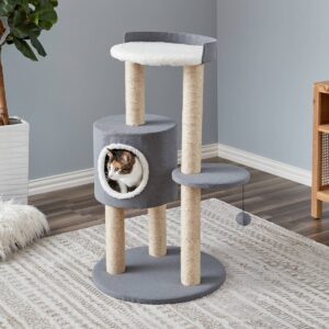 Two by Two Oak Cat Tower - Gray