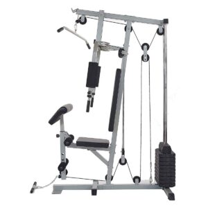 Sporzon! Home Gym Exercise Equipment Bench Workout Station with 330 Pound Resistance, 125 Pound Weight Stack, Detachable Bars, & 4 Roll Leg Developer