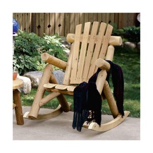 Lakeland Mills Country White Cedar Wood Log Outdoor Porch Patio Rocking Chair Furniture, Natural