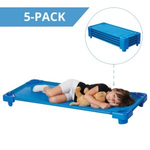 ECR4Kids Children's Naptime Cot, Stackable Daycare Sleeping Cot for Kids, Assembled, Blue (5 Pack)