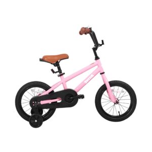 JOYSTAR Totem Series 16-Inch Ride-On Kids Bike with Coaster Braking, Training Wheels & Kickstand, Pink