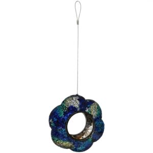 Sunnydaze Outdoor Garden Patio Glass Round Flower Shaped Hanging Fly-Through Bird Feeder - 9" - Indigo