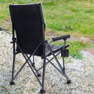 Timber Ridge Indoor Outdoor Portable Lightweight Folding Camping High Back Lounge Chair w/ Cup Holder & Carry Bag for Hiking, Beach, and Patio, Black