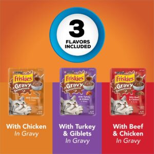 Purina Friskies Gravy Sensations Wet Cat Food Poultry Pouches with Chicken, Turkey & Beef - 3oz/12ct Variety Pack