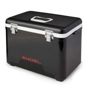 Engel 13 Quart Compact Durable Ultimate Leak Proof Outdoor Dry Box Cooler in Black with Stain and Odor-Resistant Surface for 18 Cans or 12 lbs of Ice