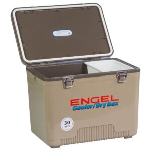 Engel 30-Quart 48 Can Portable Leak-Proof Compact Lightweight Insulated Airtight Hard Drybox Cooler for Fishing, Hunting, and Camping, Tan