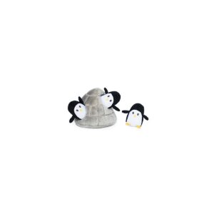 ZippyPaws - Arctic Pals Burrow, Interactive Squeaky Hide and Seek Plush Dog Toy - Penguin Cave
