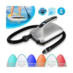 SereneLife Portable Digital Electric Air Pump Inflator Compressor with Detachable Hose for Watersports, Pool Inflatables, & SUP Paddleboards (2 Pack)