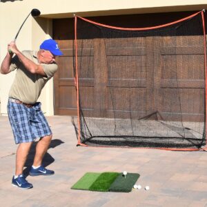 GoSports Tri-Turf XL 24 Inch Versatile Indoor Outdoor Weighted Golf Practice Hitting Mat with Fairway, Rough, and Driving Surfaces