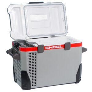 Engel 40-Quart 110/120V-AC 12/24V-DC Portable Top-Opening Tri-Voltage Car Fridge/Freezer with ABS Plastic Shell and Removable Handles, Gray