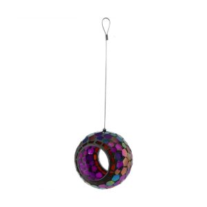 Sunnydaze Outdoor Garden Patio Round Glass with Mosaic Design Hanging Fly-Through Bird Feeder - 6" - Purple