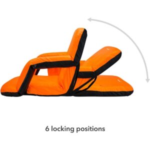 Driftsun Extra Wide Padded Folding Portable 6 Position Reclining Cushioned Stadium Seat Chair with Side Cup Holder and Backpack Carry Straps, Orange