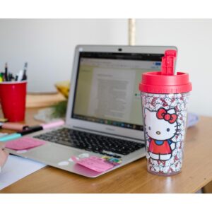 Silver Buffalo Hello Kitty All-Over Faces 16oz Double Wall Plastic Travel Mug