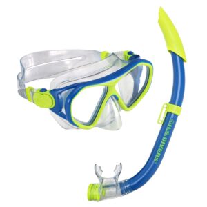 U.S. Divers Dorado II Junior Mask, ProFlex Fins, Seabreeze DX Snorkel Youth Set, Small Fins Fit Kids Sizes 9 to 13, Blue/Yellow