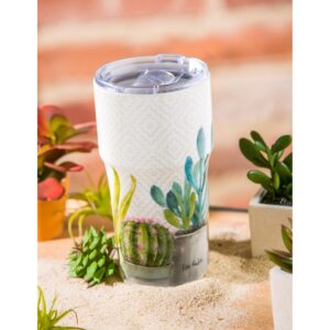 Evergreen Cape Craftsmen Double Wall Ceramic Companion Cup with Tritan Lid, 13 OZ, Watercolor Desert Cactus