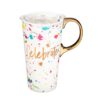 Evergreen Cypress Home Beautiful Celebrate Ceramic Travel Cup with Lid - 5 x 4 x 7 Inches Homegoods and Accessories for Every Space