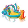 Intex 11ft x 7.5ft x 44in Dinoland Backyard Play Center Kiddie Inflatable Swimming Pool with Slide, Dino Arch Water Sprayer and Games for Ages 2+