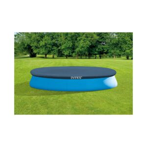 Intex 28023E Easy Set Above Ground Swimming Pool Vinyl Round Cover with Drain Holes and Nylon Tie-Down Ropes, Pool Not Included