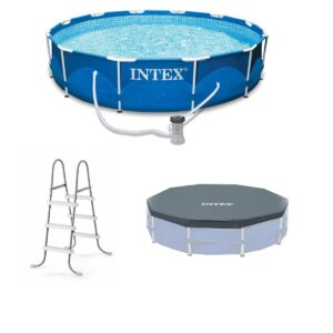 Intex 28031E 12 Foot Round Frame Set Easy Above Ground Swimming Pool Debris Cover with Tie-Down Ropes and Drain Holes, (Pool Sold Separately)