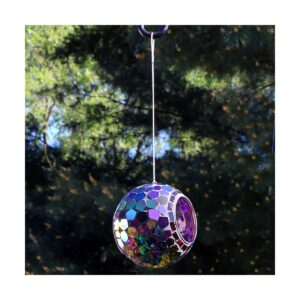 Sunnydaze Outdoor Garden Patio Round Glass with Mosaic Design Hanging Fly-Through Bird Feeder - 6" - Purple