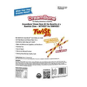 DreamBone Rawhide Free Twist Sticks Bacon & Cheese Dog Treats - 50ct