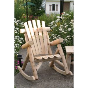 Lakeland Mills Country White Cedar Wood Log Outdoor Porch Patio Rocking Chair Furniture, Natural