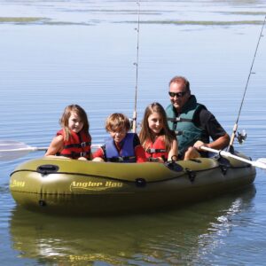 Airhead Angler Bay 4 Person Capacity Inflatable Outdoor Sport Water Fishing Boat Lake Pond Raft Float, Green