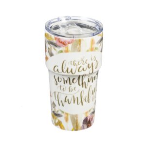 Evergreen Cypress Home Double Wall Ceramic Companion Cup with Tritan Lid, 13 OZ, Autumn Leaves