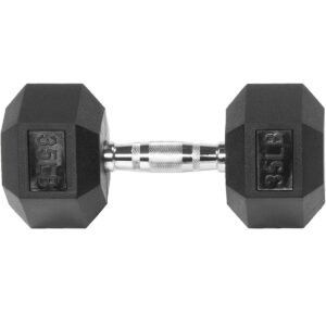 Sporzon! Exercise Equipment Rubber Encased Hexagon Handheld Weight Dumbbells with Contoured Non Slip Handles for Home Fitness, Single 35 Pounds