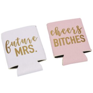Blue Panda 12-Pack Can Cooler Sleeves Beer Koozies 12 oz Insulated Holder Gold Embroider Fonts "Future MRS." "Cheers Bitches" for Bachelorette Party