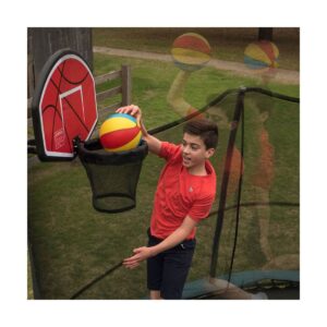 JumpKing Trampoline Basketball Hoop with Attachment and Inflatable Basketball