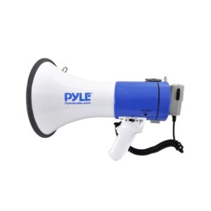 PylePro PMP50 50 Watt 1,200 Yard Sound Range Portable Bullhorn Megaphone Speaker with Built In MP3 Input Jack and Loud Siren Alarm, Blue